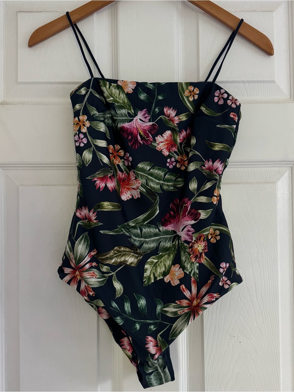 H&M Navy One-Piece Swimsuit with Pink & Green Floral Print